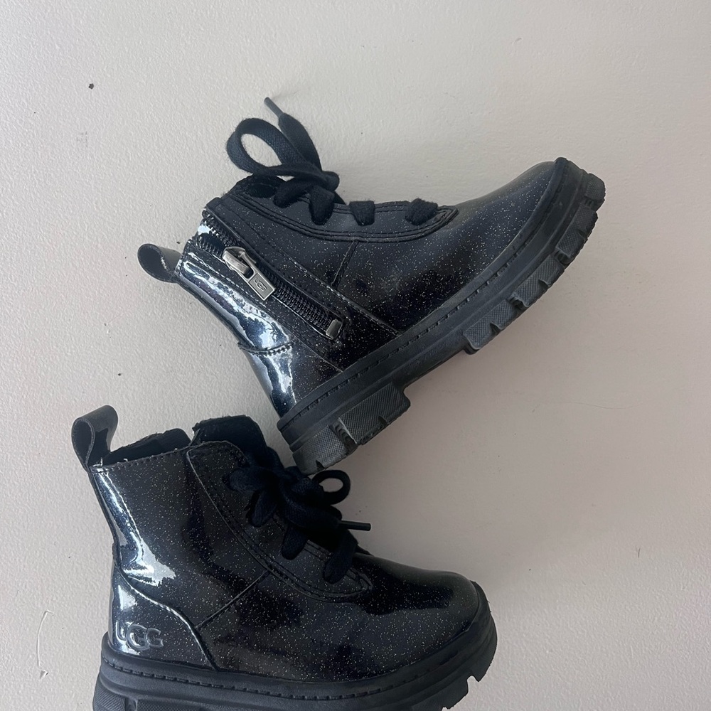 UGG Kids Black Glitter Combat Boots toddler size 8 - Picture 8 of 8